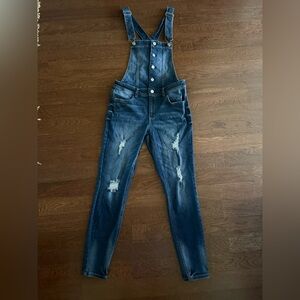 Tinseltown Dark Blue Distressed Denim Overalls